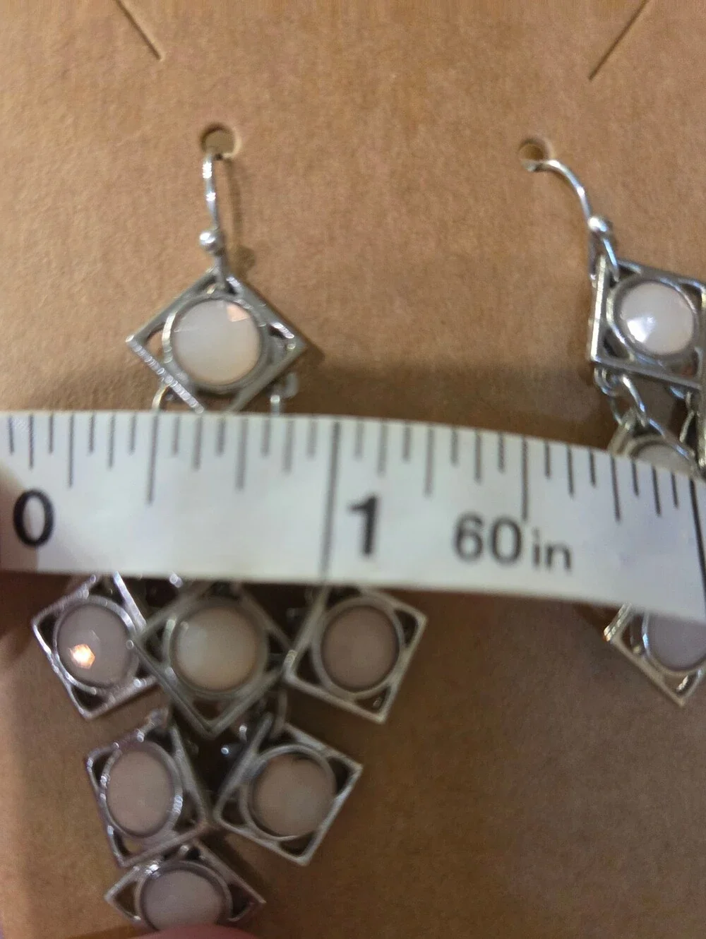 Silver Tone Geometric Chandelier Statement Earrings Blush Pink Stones
